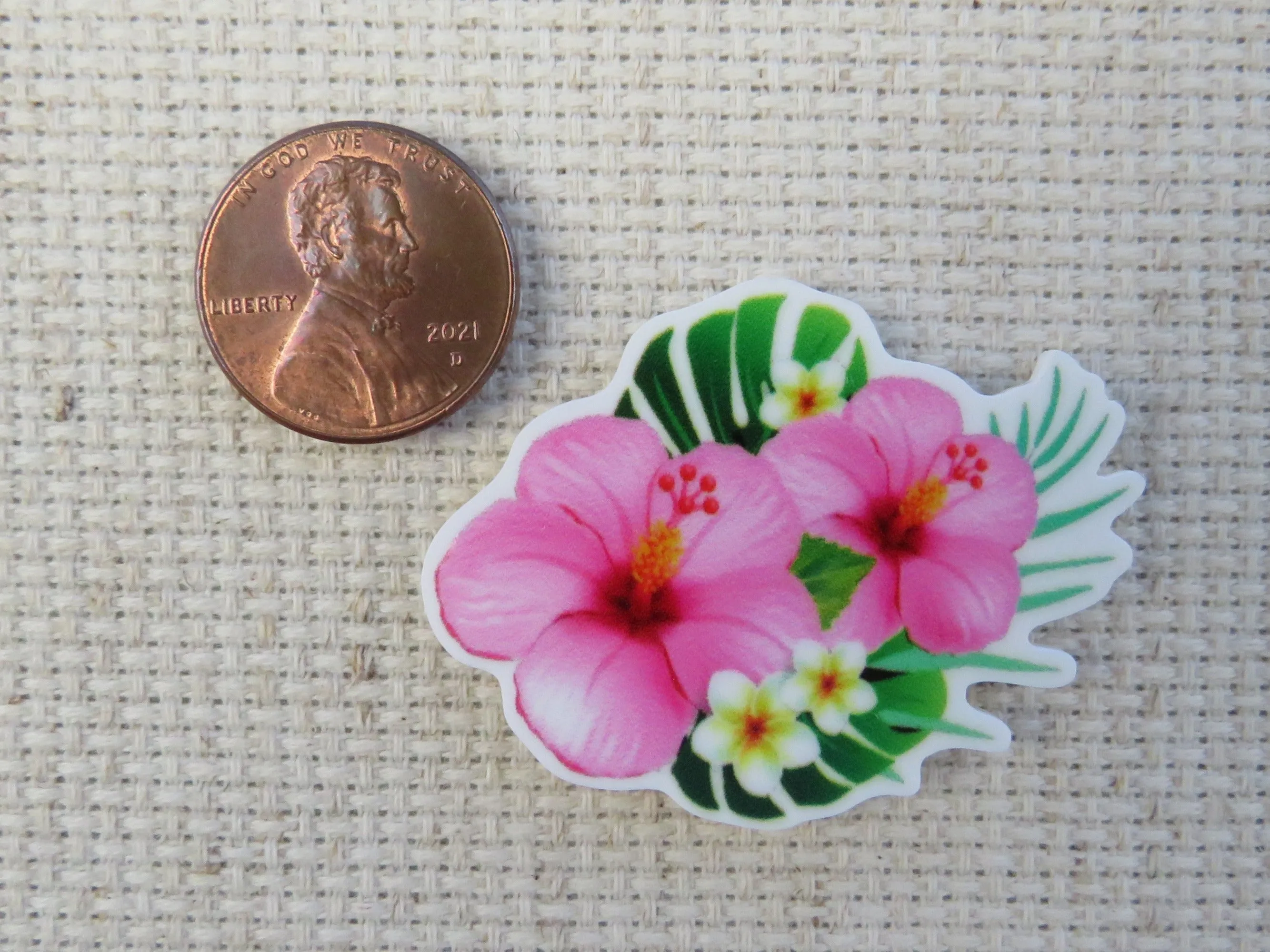 Pink Hibiscus with Plumeria Needle Minder, Cover Minder, Magnet