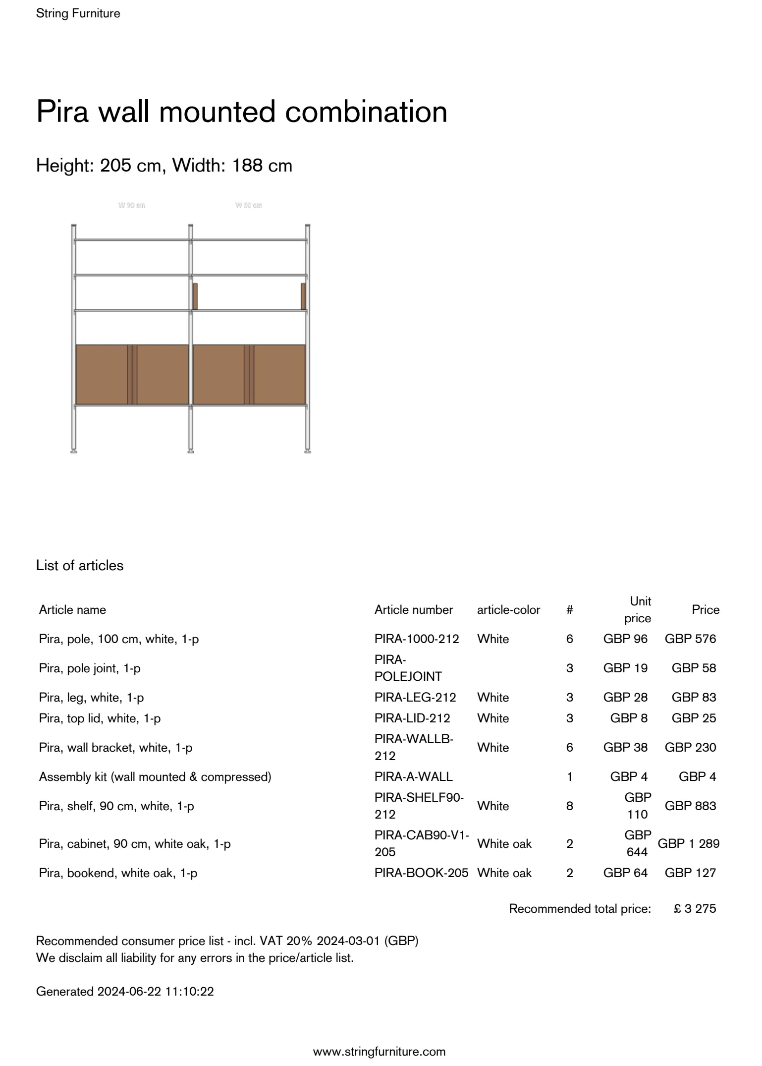 Pira G2 Double wall mount shelving