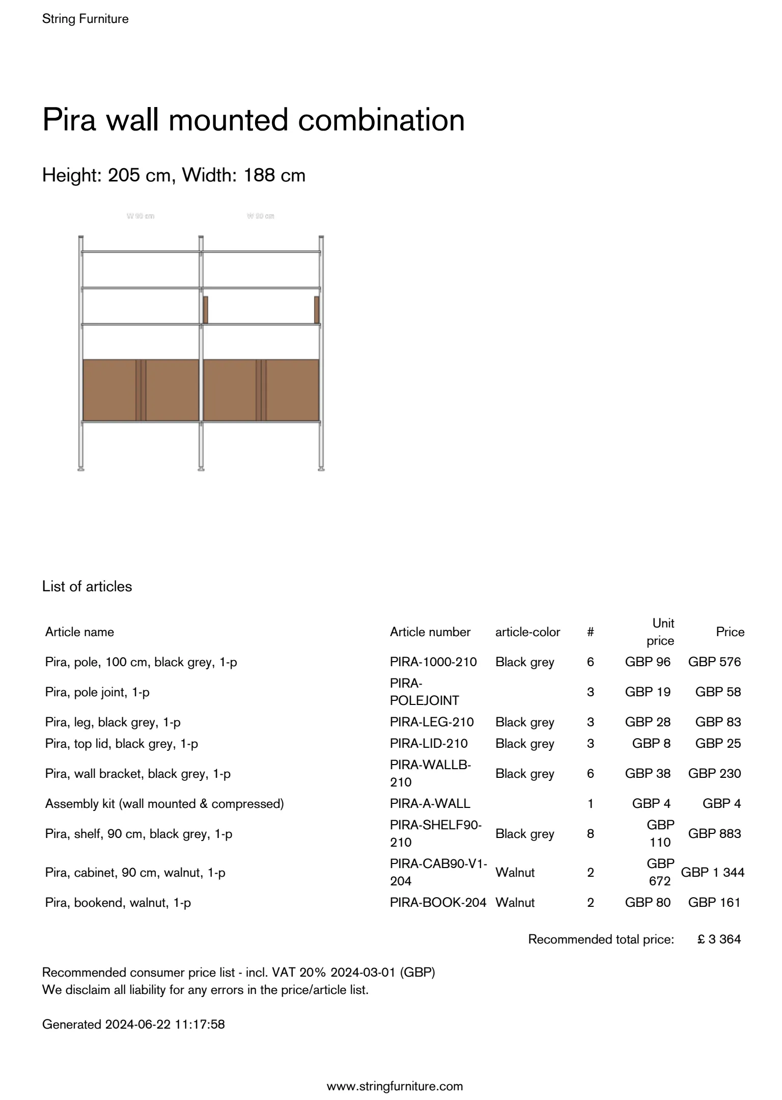 Pira G2 Double wall mount shelving