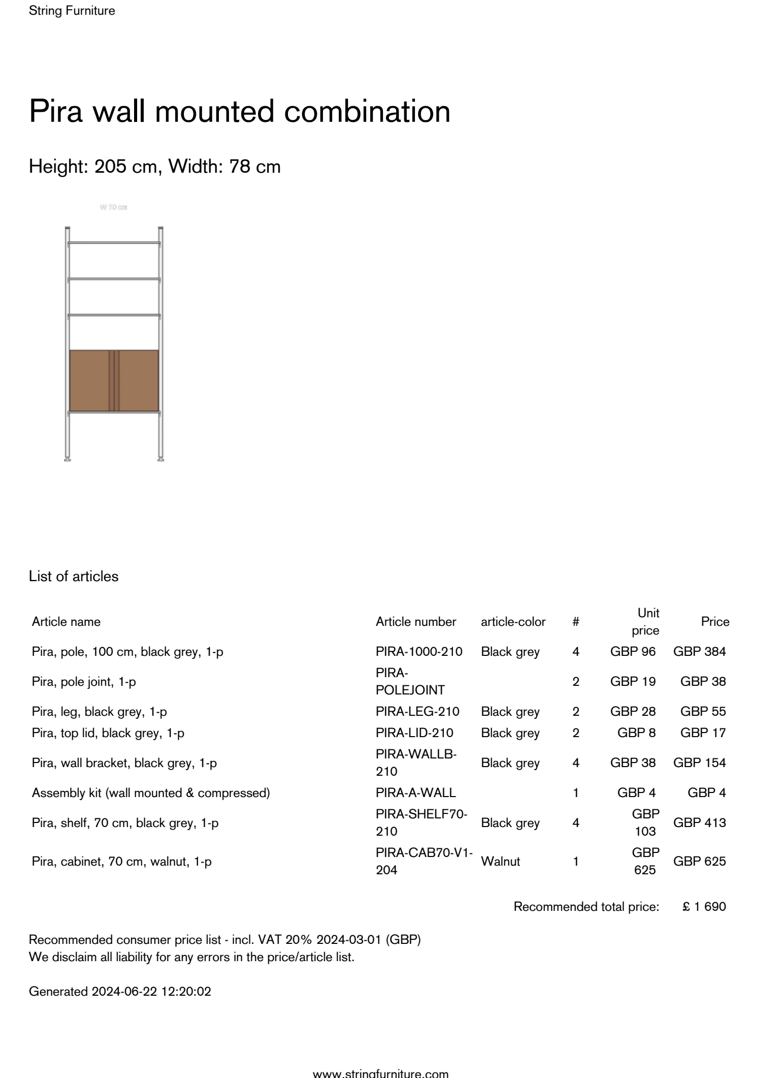 Pira G2 Single wall mount shelving