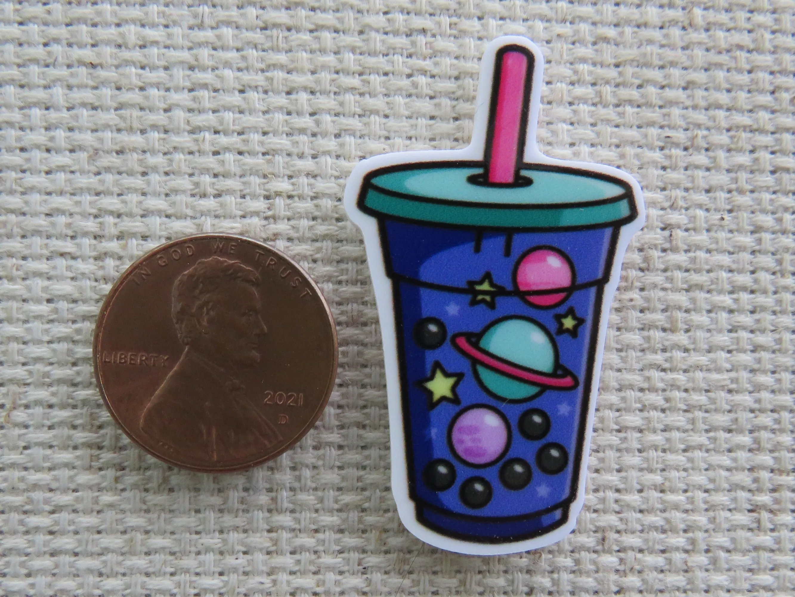 Planetary Boba Drink with Pink Straw Needle Minder, Cover Minder, Magnet