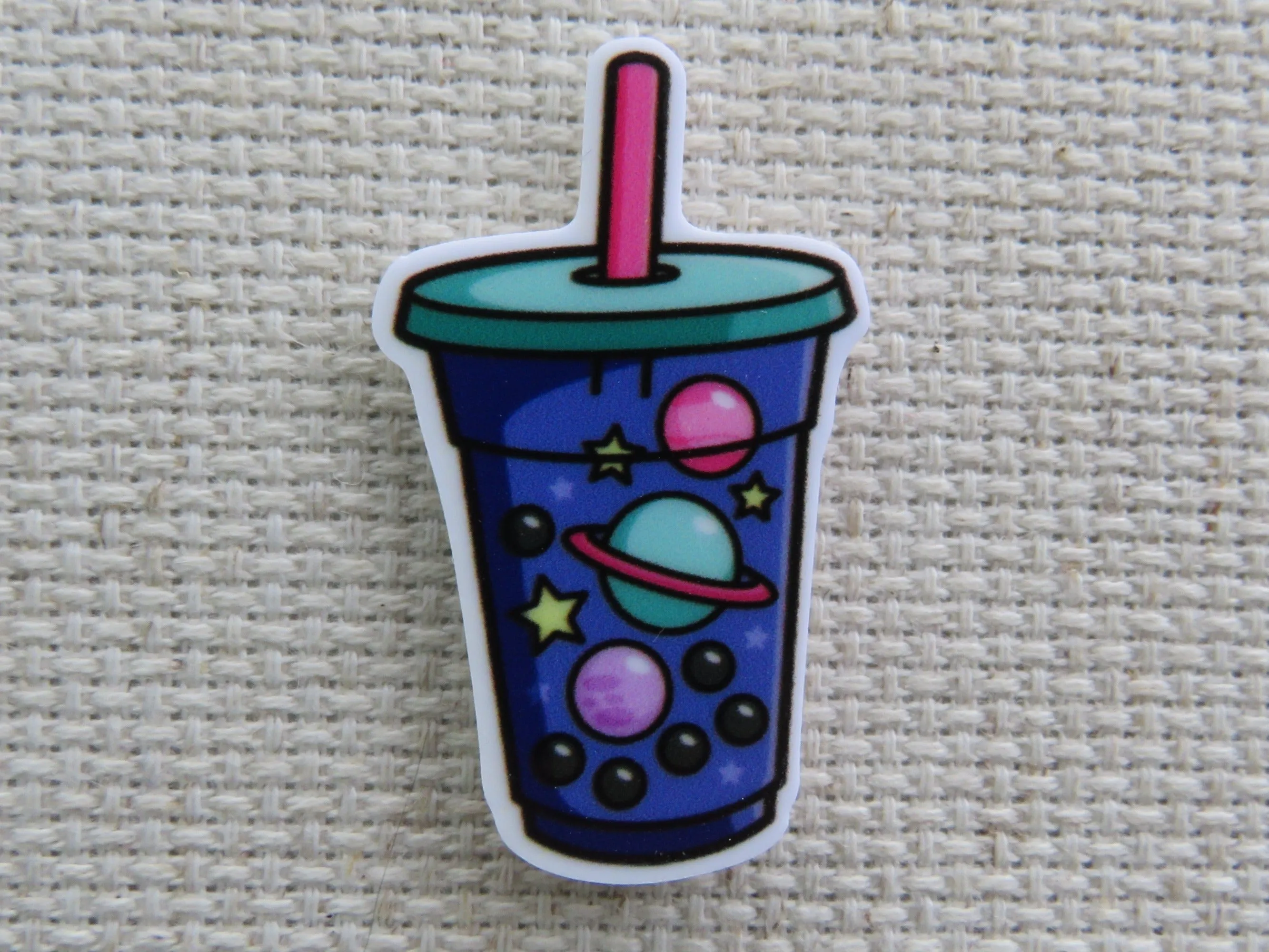 Planetary Boba Drink with Pink Straw Needle Minder, Cover Minder, Magnet