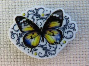 Pretty Blue and Yellow Butterfly Needle Minder, Cover Minder, Magnet