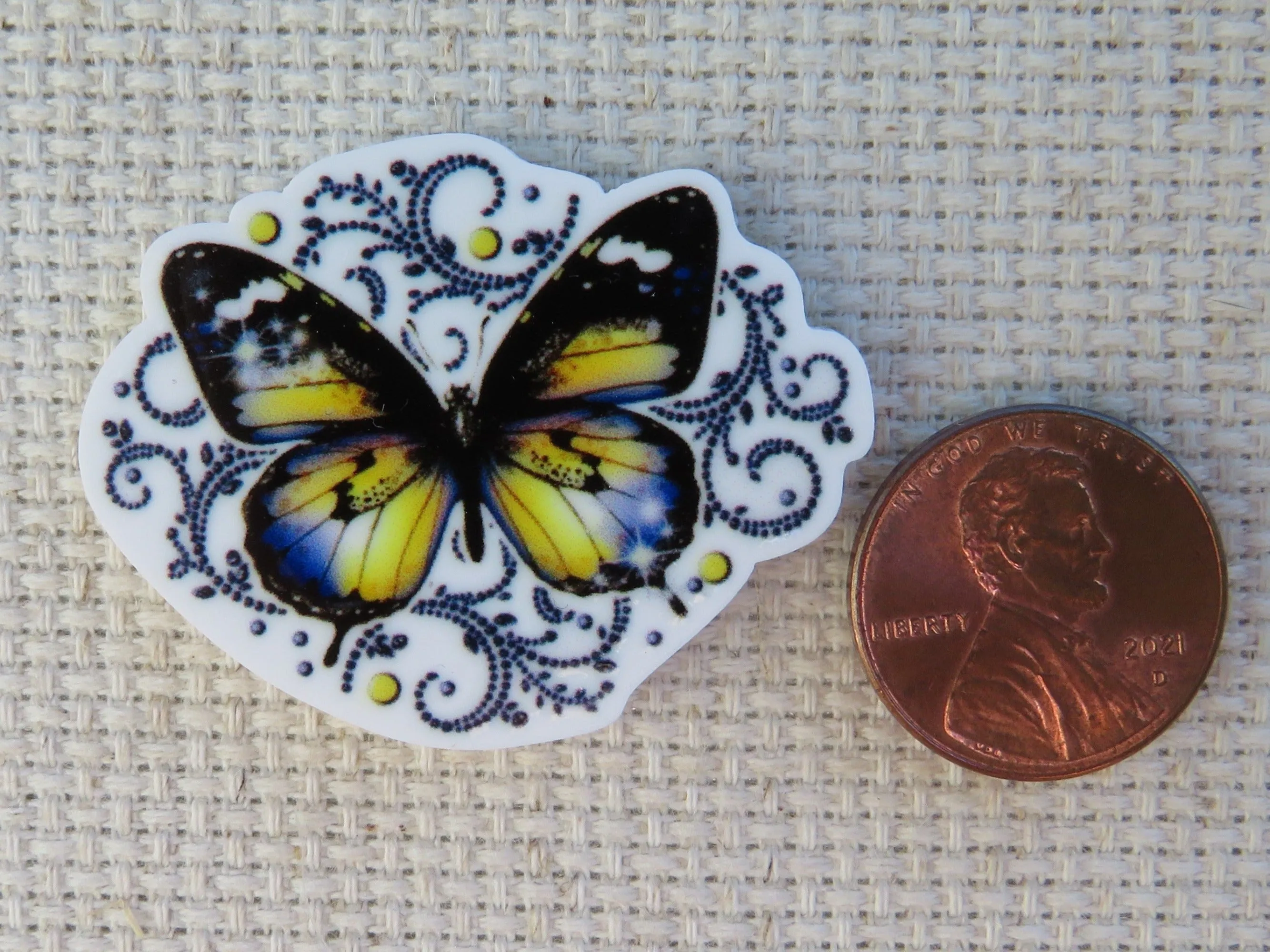 Pretty Blue and Yellow Butterfly Needle Minder, Cover Minder, Magnet