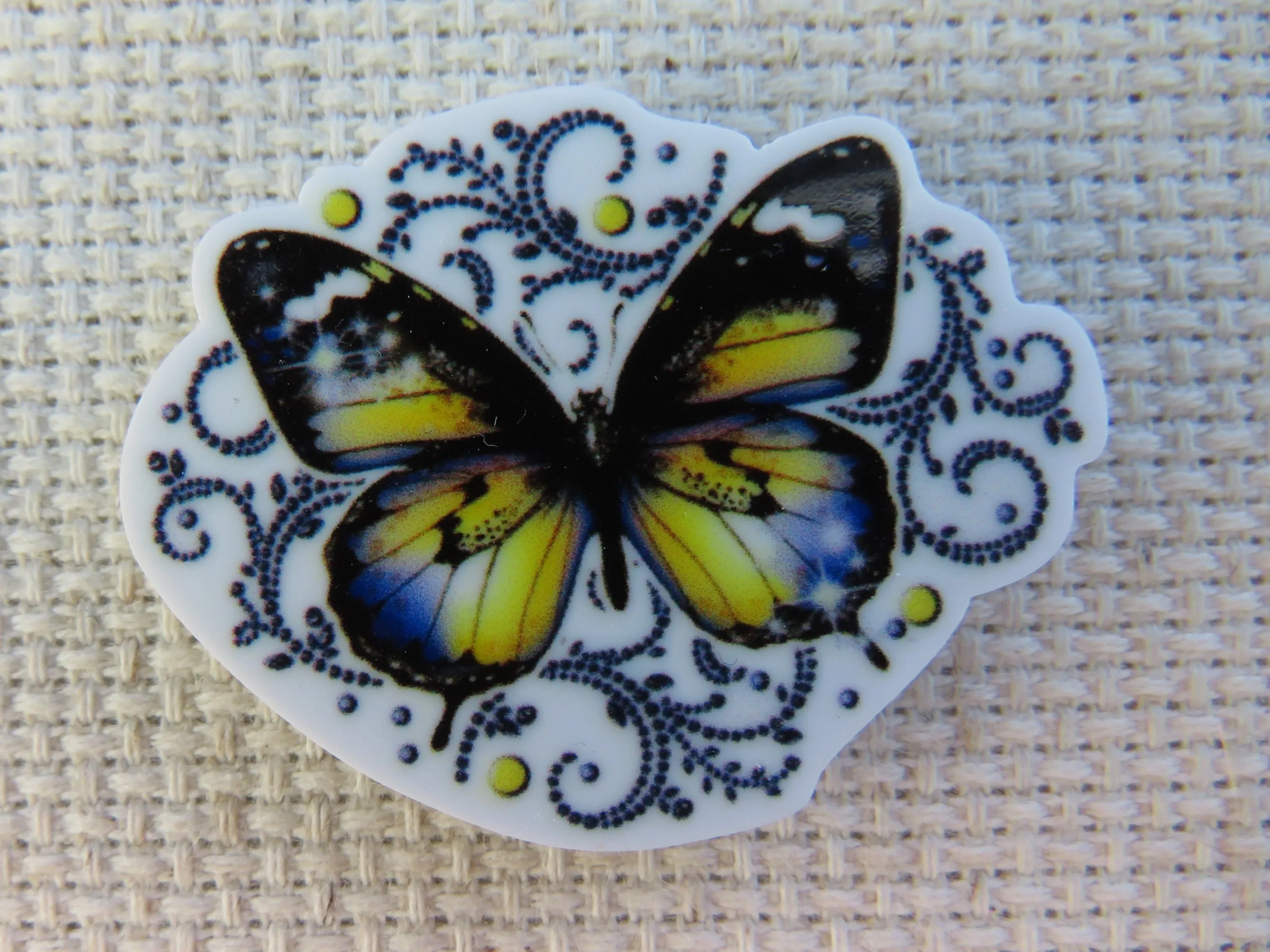 Pretty Blue and Yellow Butterfly Needle Minder, Cover Minder, Magnet