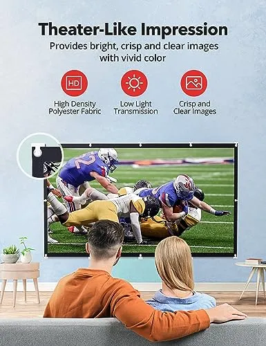 Projector Screen, HYZ 120 inch Portable Projector Screen Indoor Outdoor Projection Screen 16:9 4K HD Wrinkle-Free Foldable Movie Screen for Backyard, Double Sided Projection for Home Theater
