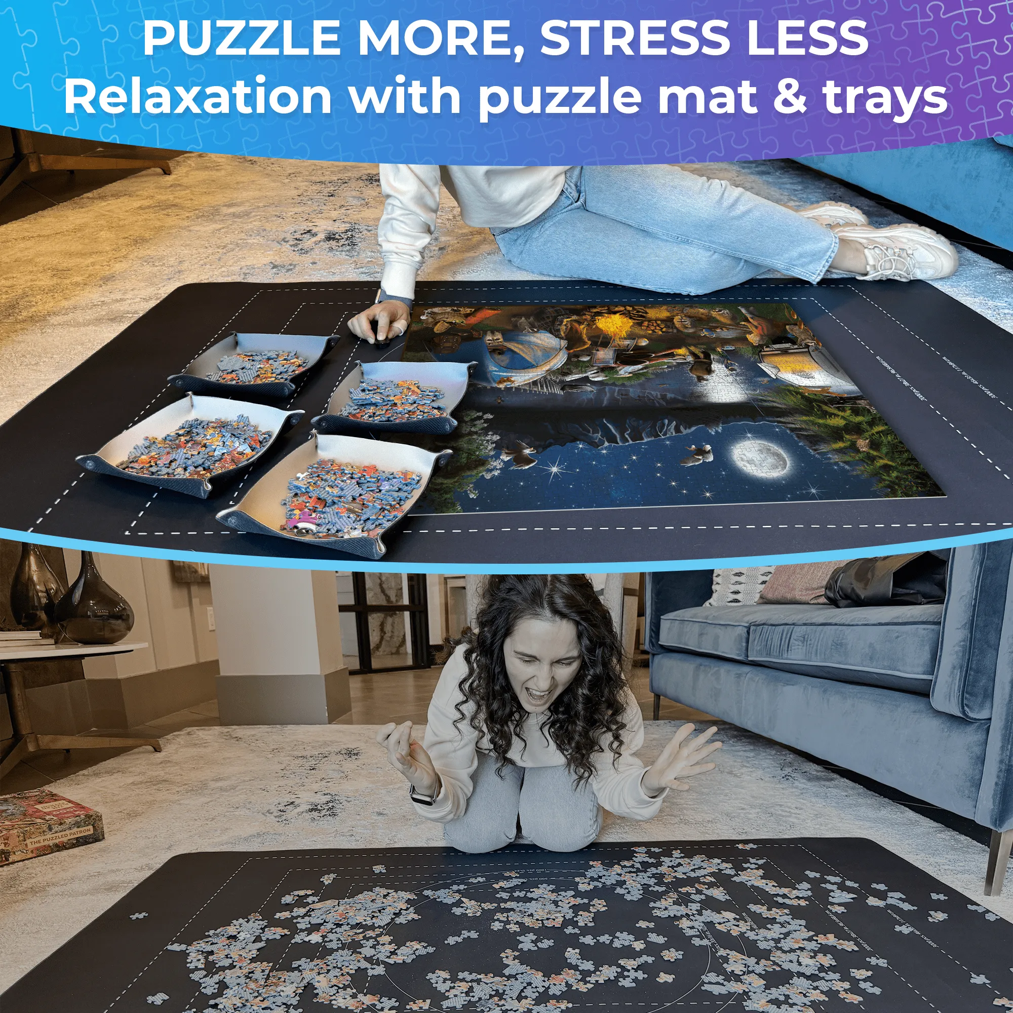 Puzzle Mat Roll Up Gray to 1500 pcs | Storage Trays