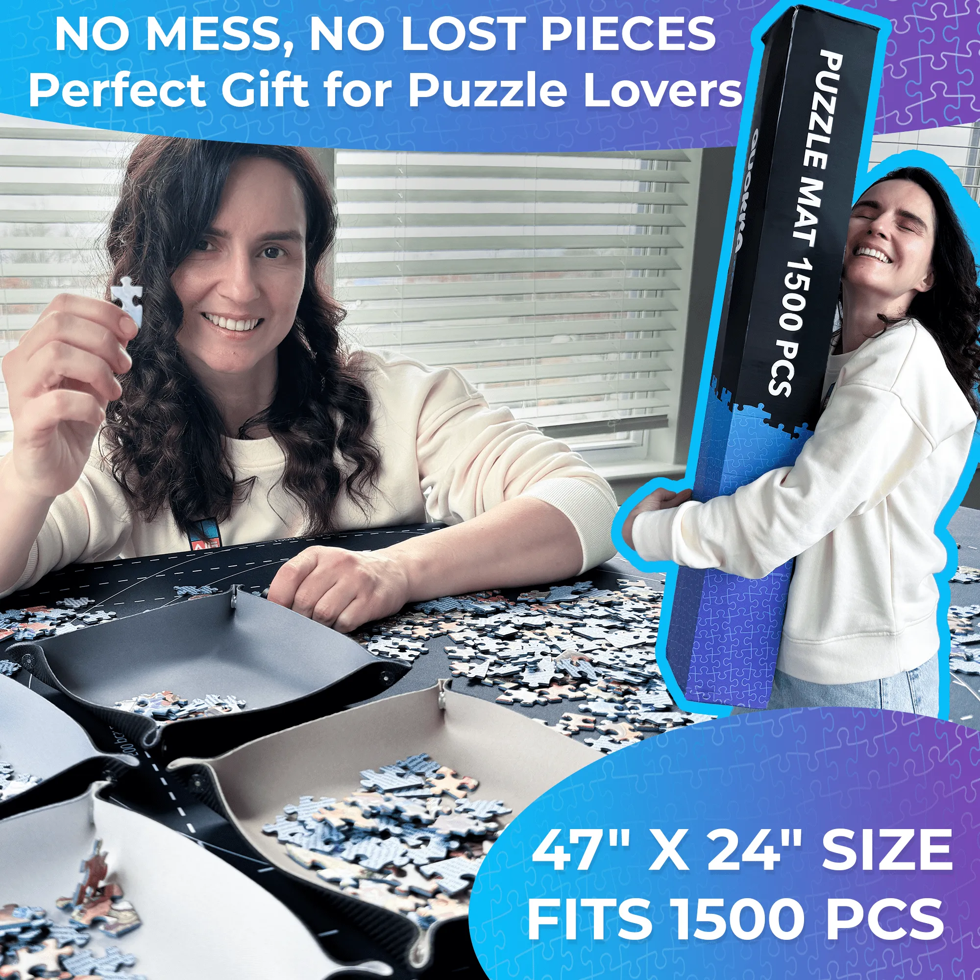 Puzzle Mat Roll Up Gray to 1500 pcs | Storage Trays