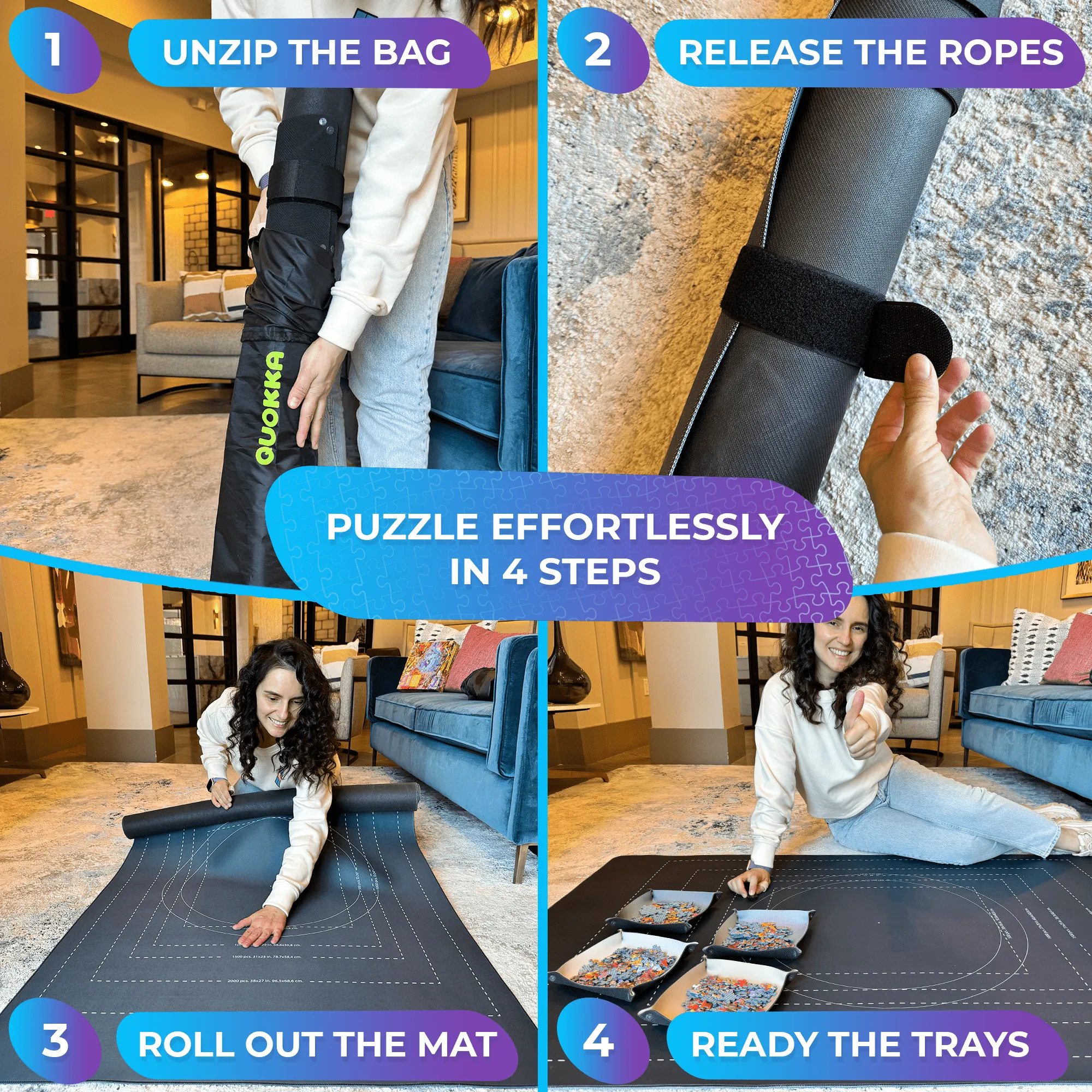 Puzzle Mat Roll Up Gray to 1500 pcs | Storage Trays
