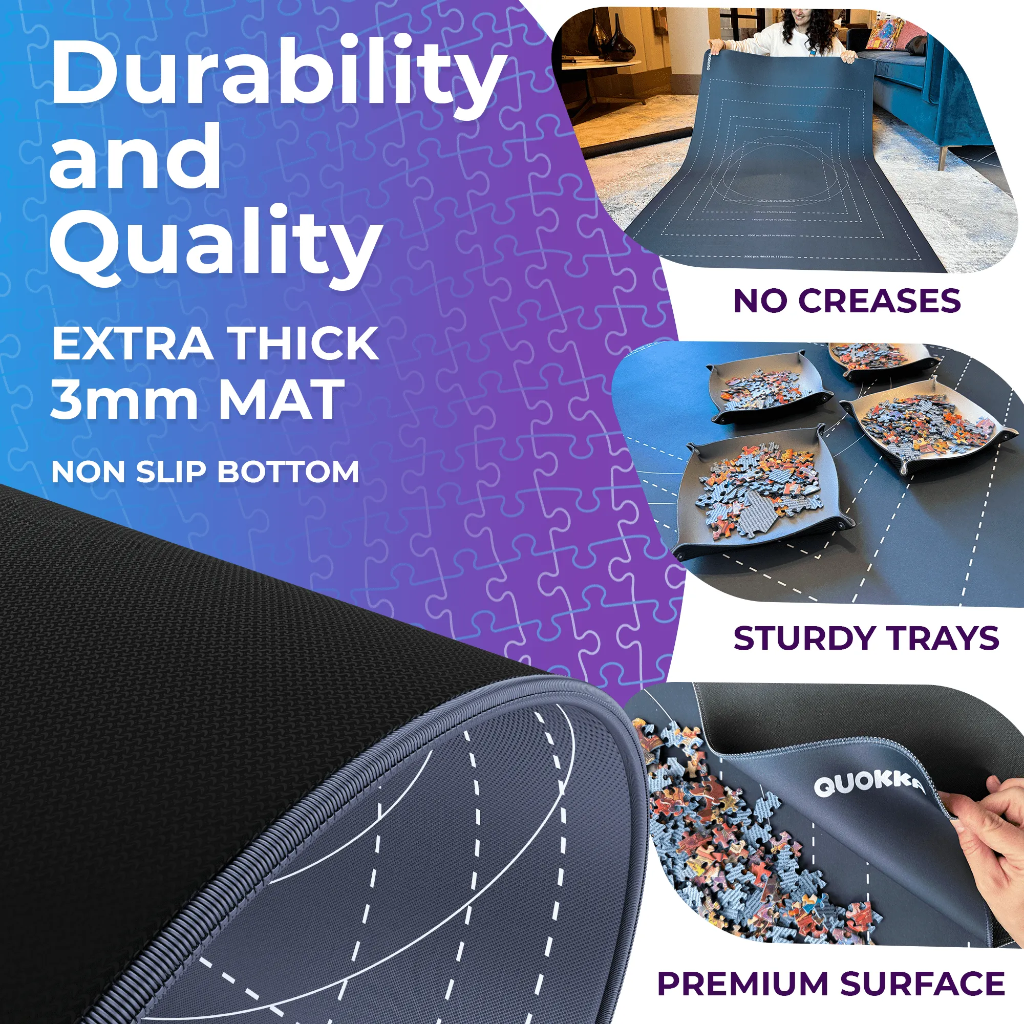 Puzzle Mat Roll Up Gray to 1500 pcs | Storage Trays