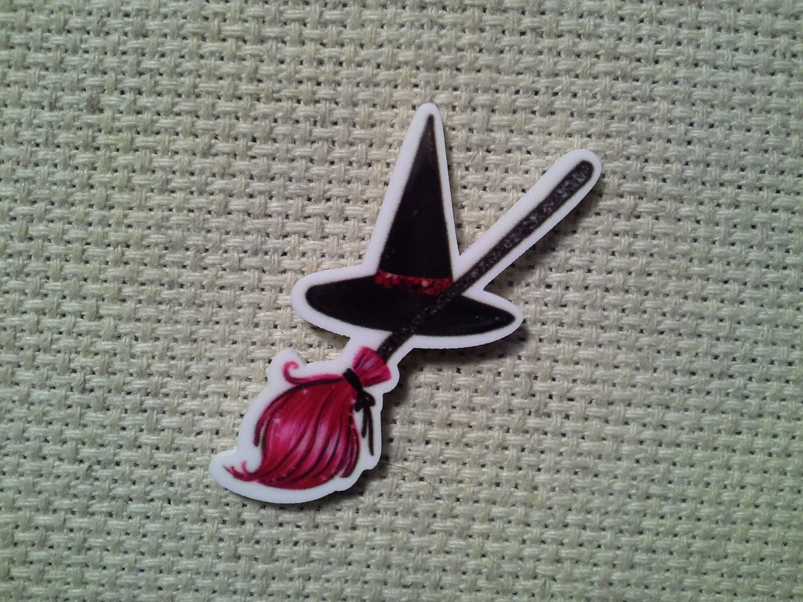 Red Broom and Witches Hat Needle Minder, Cover Minder, Magnet