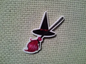 Red Broom and Witches Hat Needle Minder, Cover Minder, Magnet