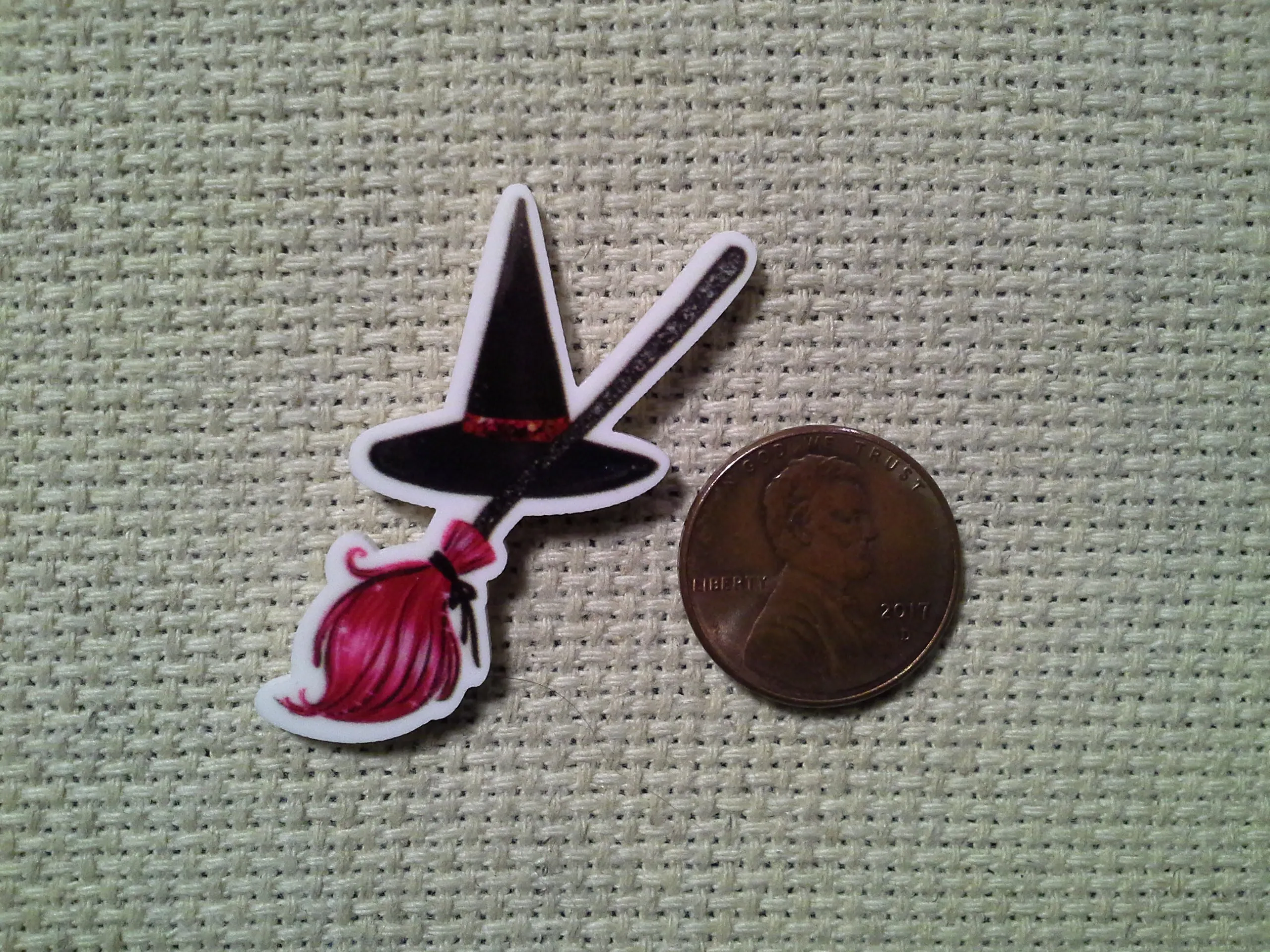 Red Broom and Witches Hat Needle Minder, Cover Minder, Magnet