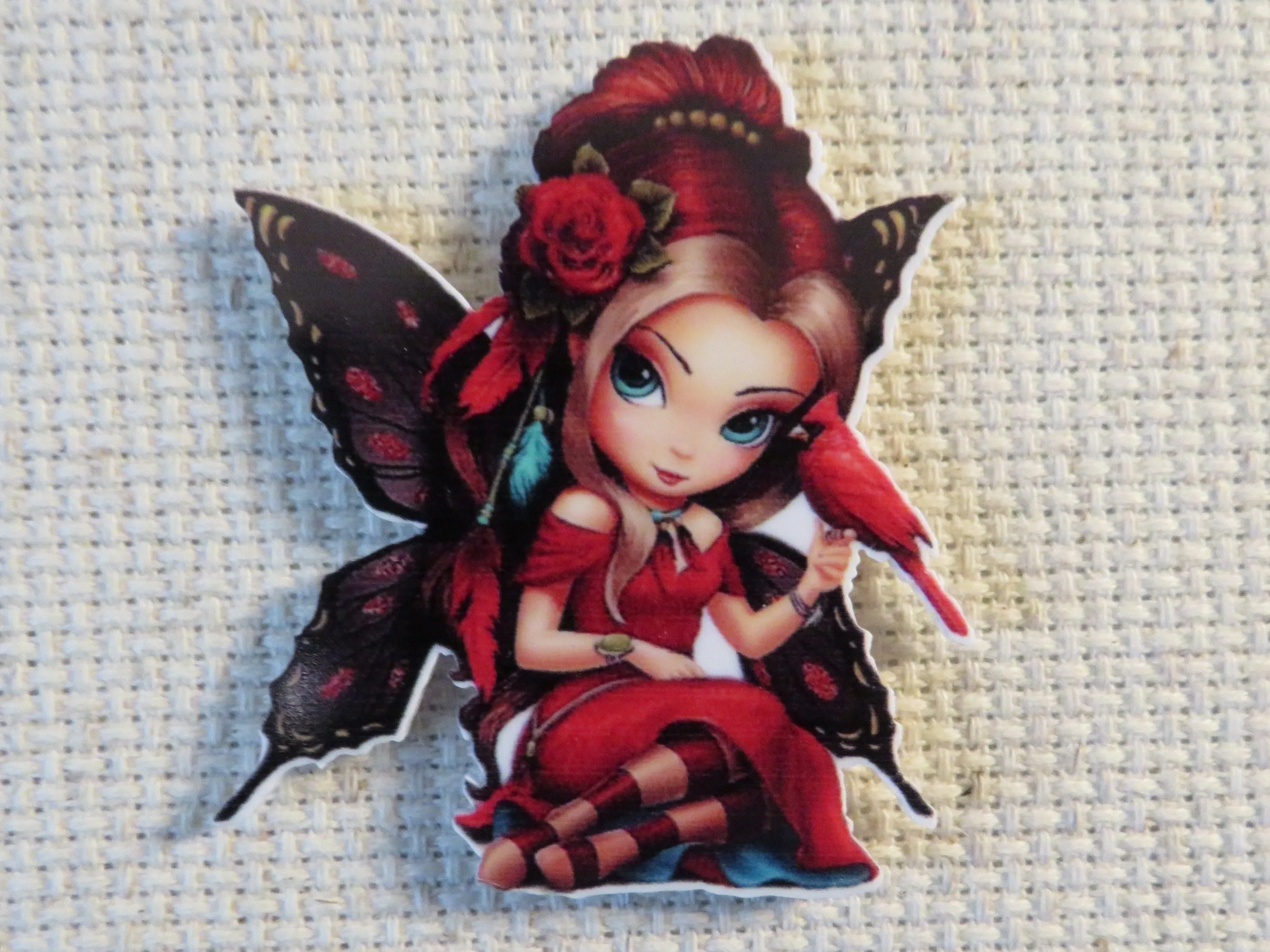 Red Butterfly Fairy Needle Minder, Cover Minder, Magnet
