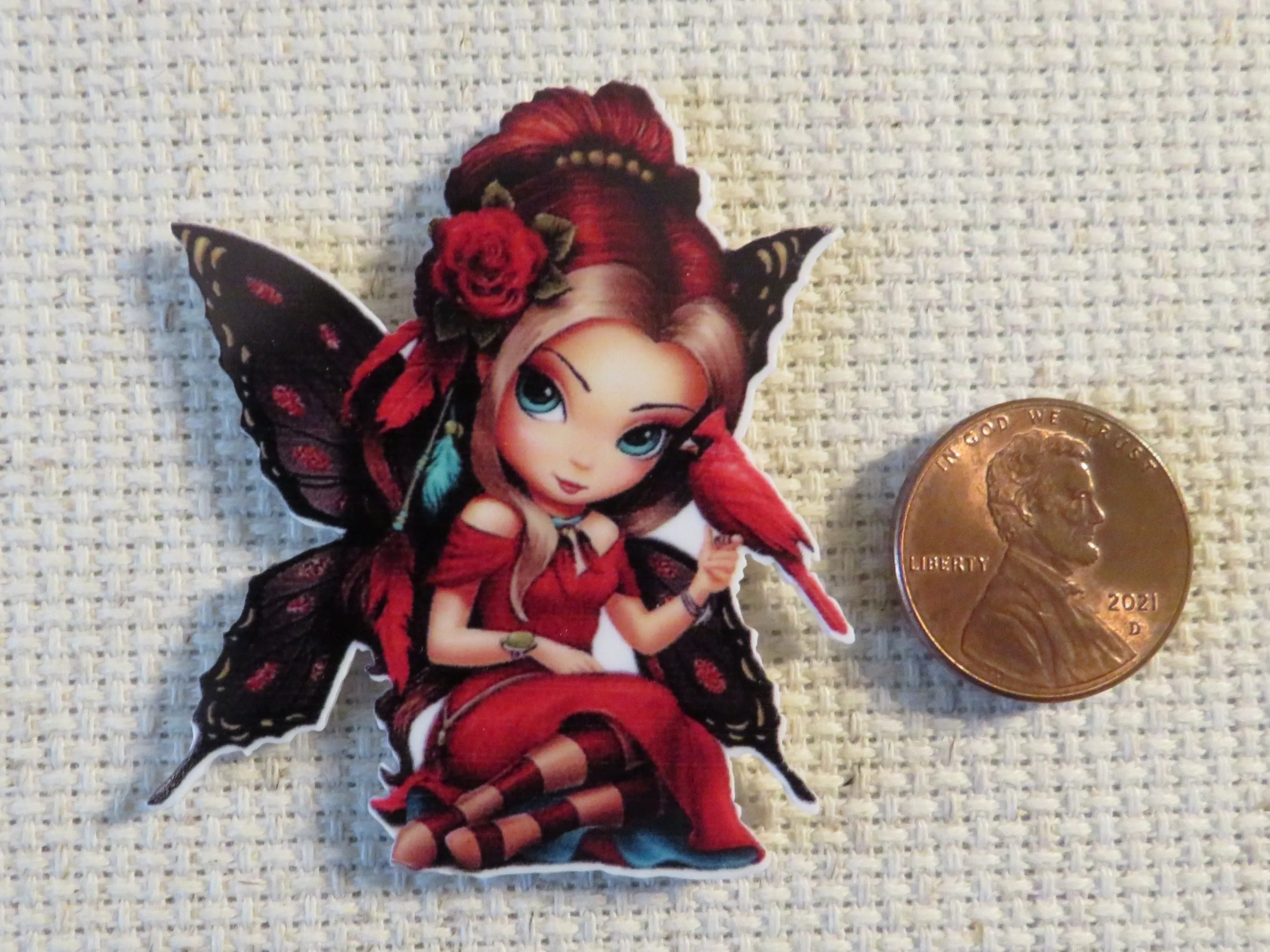 Red Butterfly Fairy Needle Minder, Cover Minder, Magnet