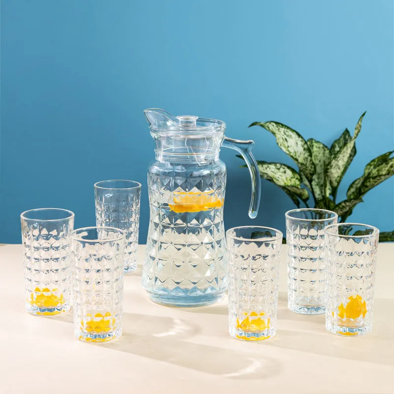 Refined Cut Glass Jug With 6 Pc Tumbler