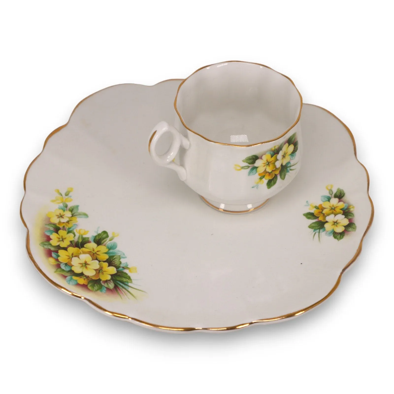 Rosina Yellow Primrose Tea Cup Snack Plate Set England Vintage 1950's