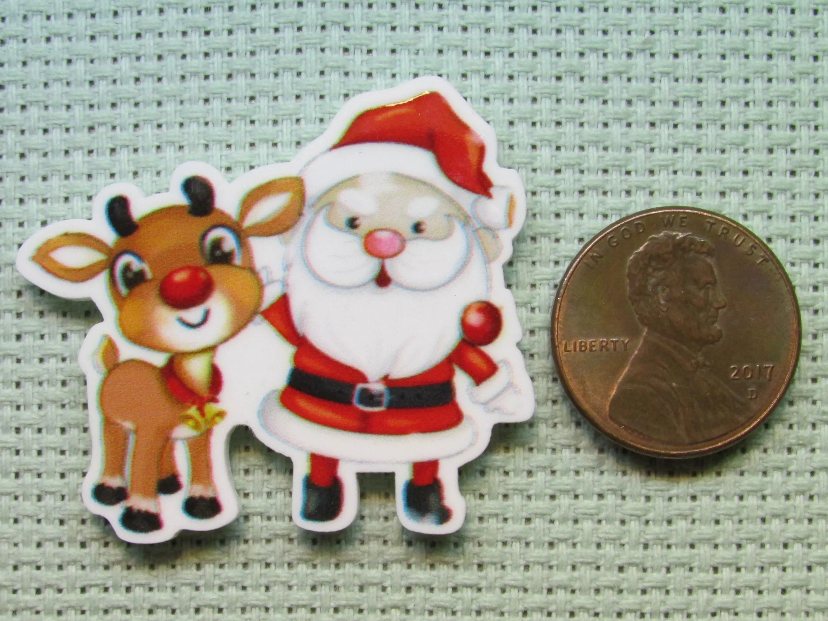 Santa and Rudolph Needle Minder, Cover Minder, Magnet