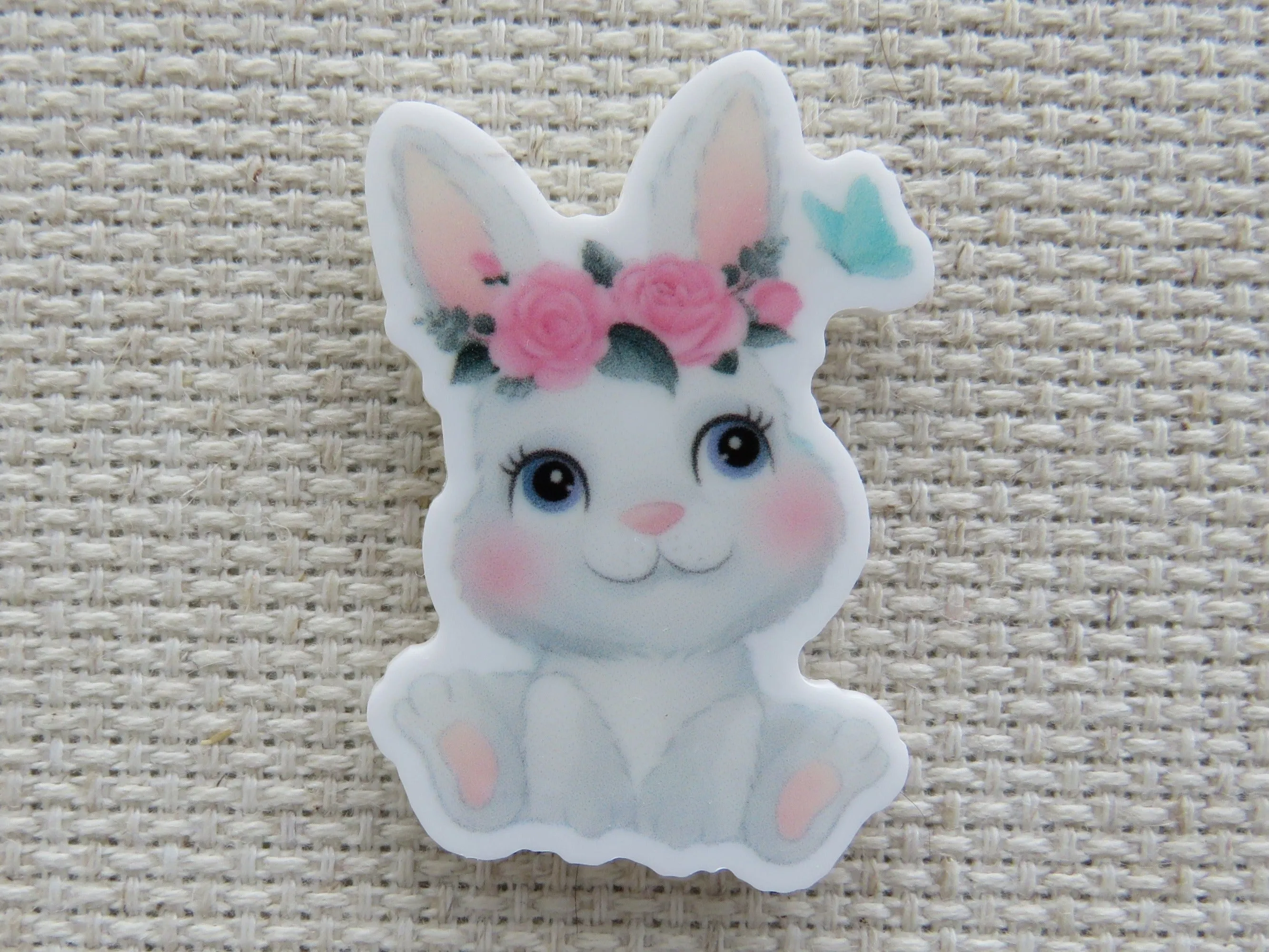 Sitting Bunny with a Floral Crown Needle Minder, Cover Minder, Magnet