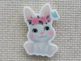 Sitting Bunny with a Floral Crown Needle Minder, Cover Minder, Magnet