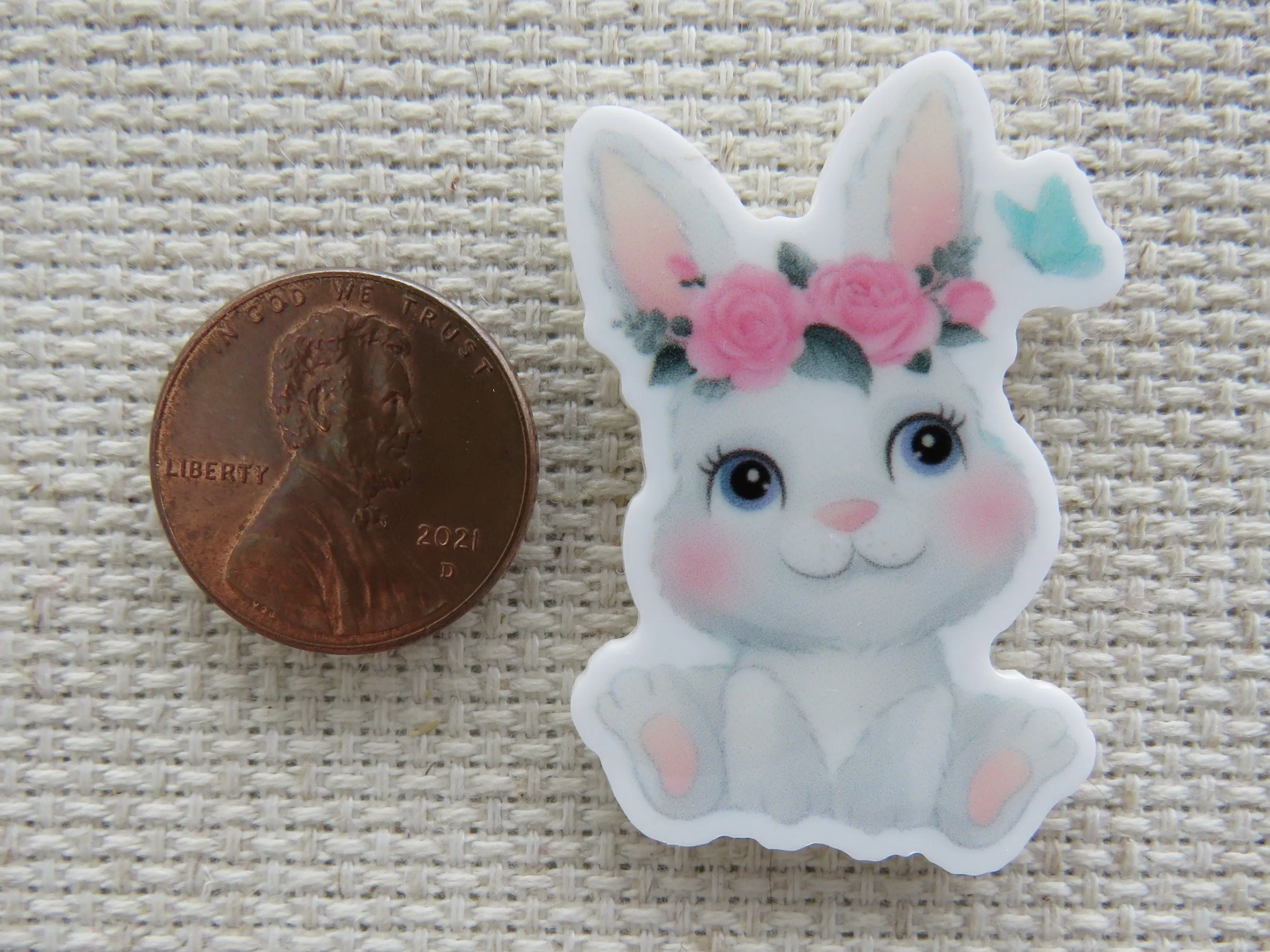 Sitting Bunny with a Floral Crown Needle Minder, Cover Minder, Magnet