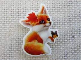 Sly Fox with a Butterfly Needle Minder, Cover Minder, Magnet