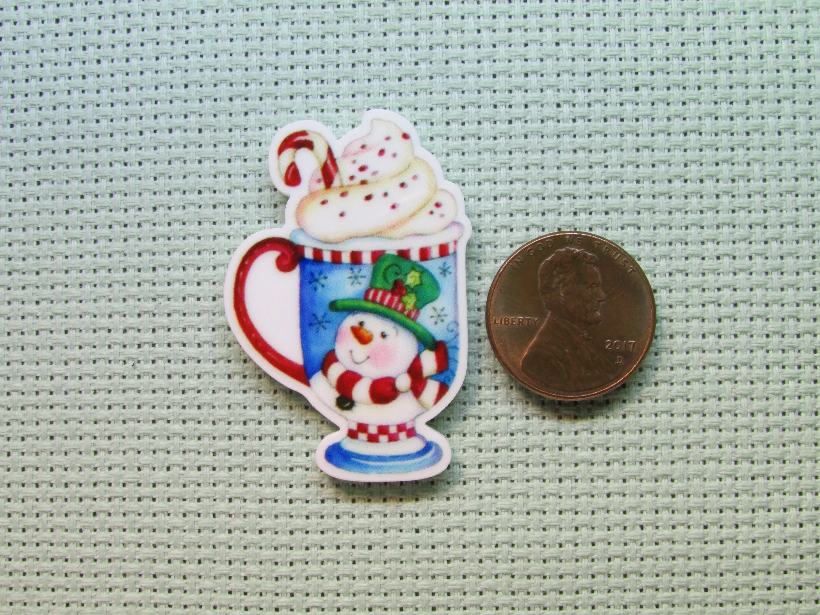 Snowman Christmas Mug of Cocoa Needle Minder, Cover Minder, Magnet