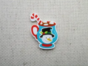 Snowman Mug of Cocoa with a Candy Cane Needle Minder, Cover Minder, Magnet