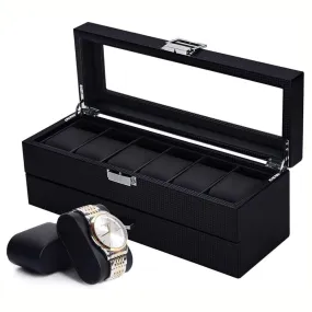 StitchesandTweed 6 Slot Watch Box 2 Tier Organizer - Matte Black