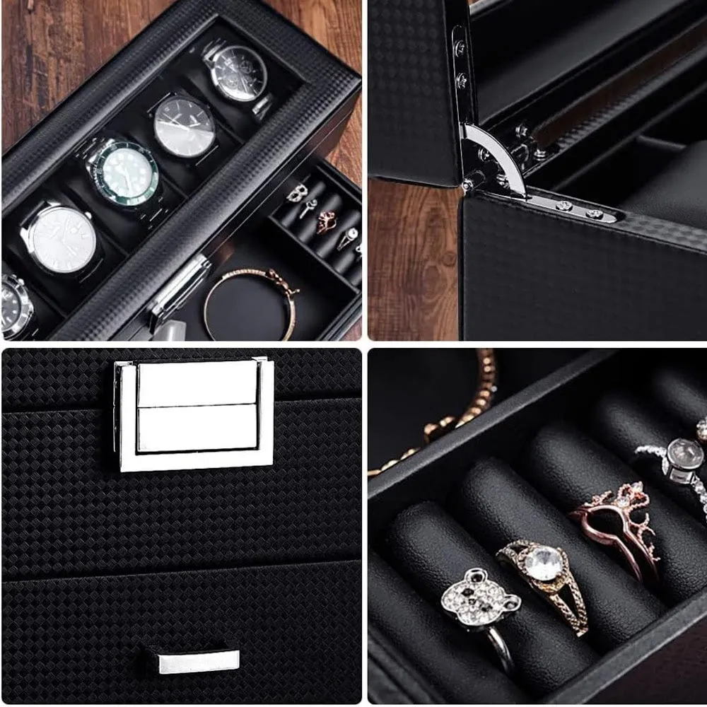 StitchesandTweed 6 Slot Watch Box 2 Tier Organizer - Matte Black