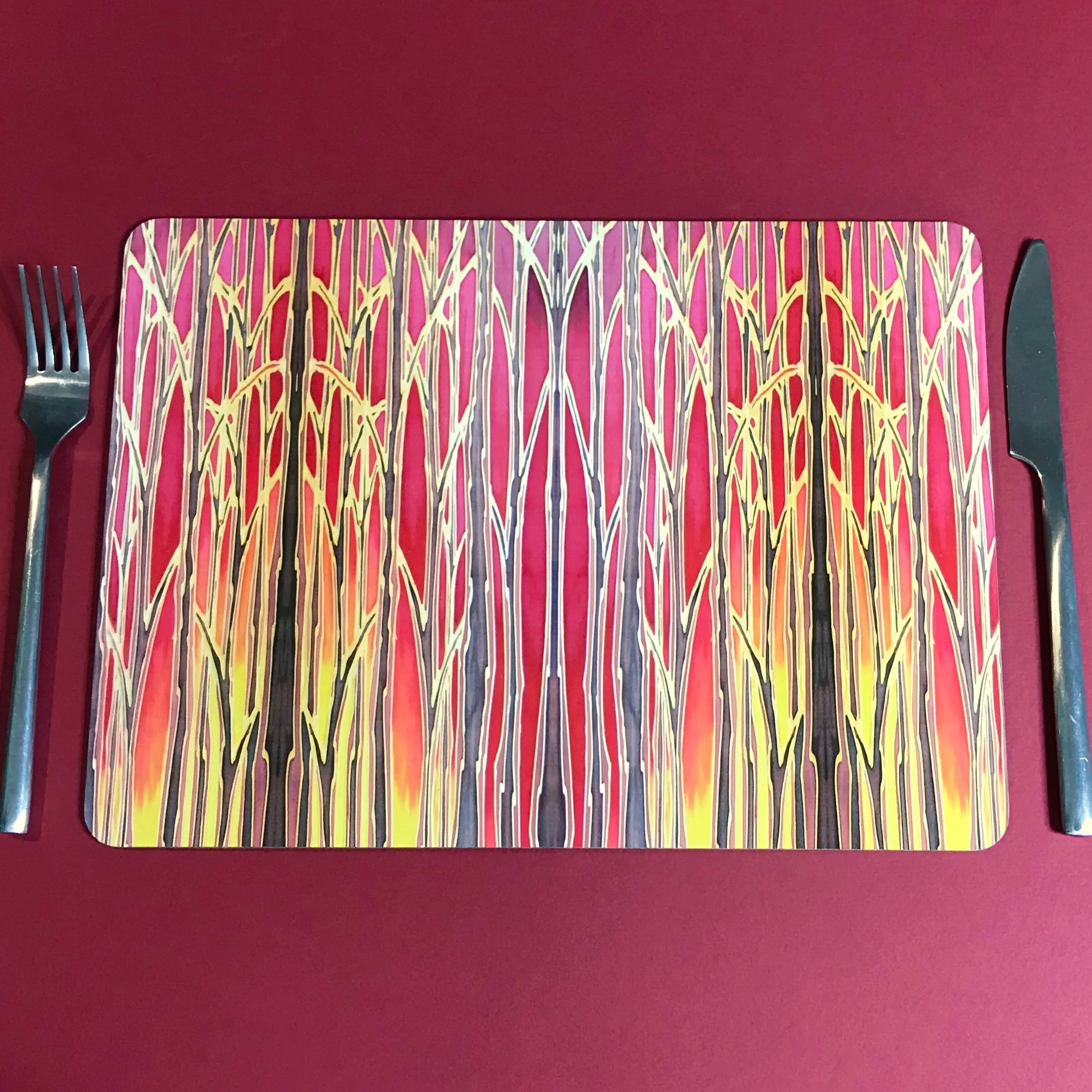 Sunset Trees Placemats and Coasters - High Quality Table Mats - Warm Red Tableware