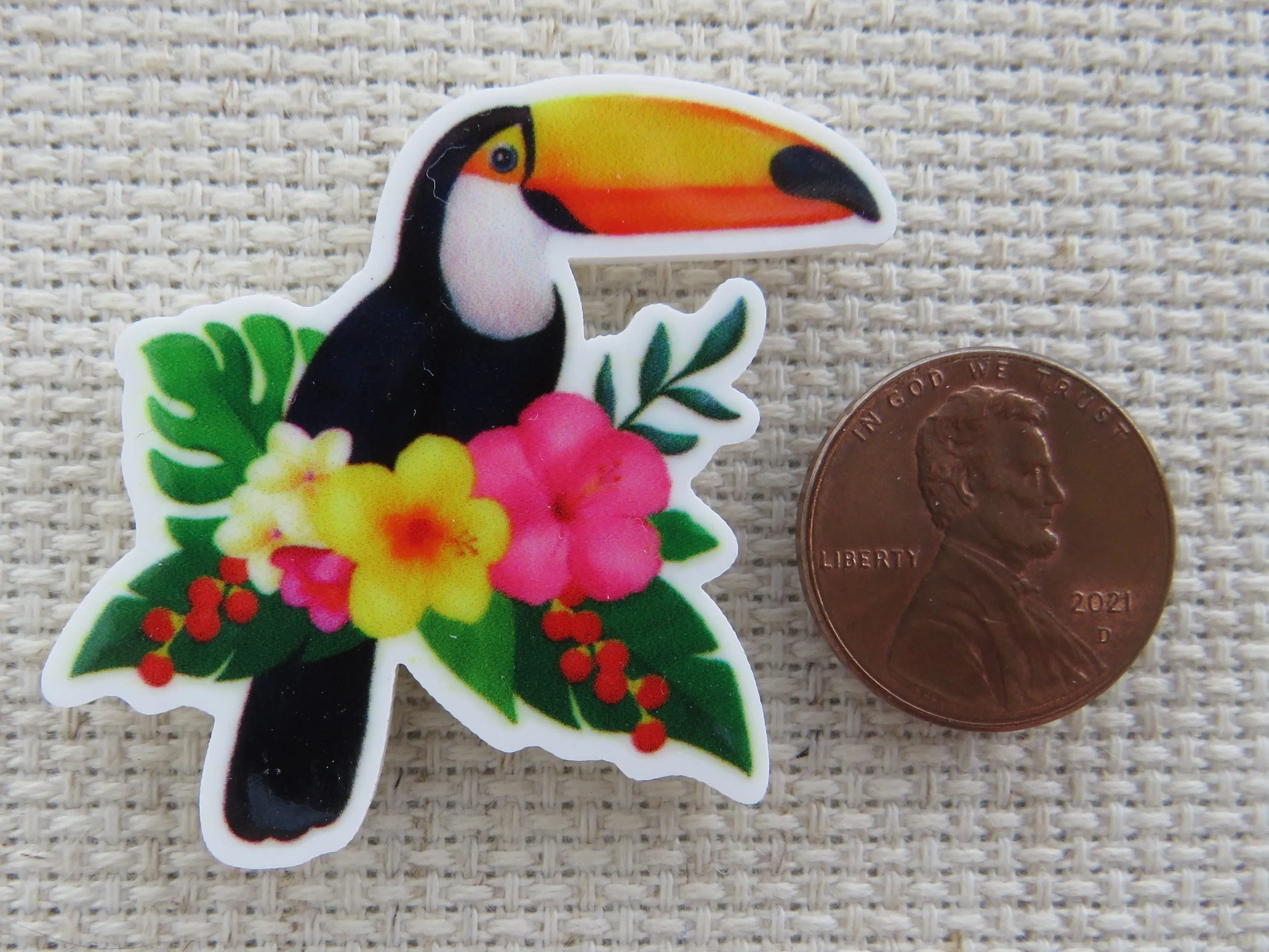 Toucan with Hibiscus Flowers Needle Minder, Cover Minder, Magnet