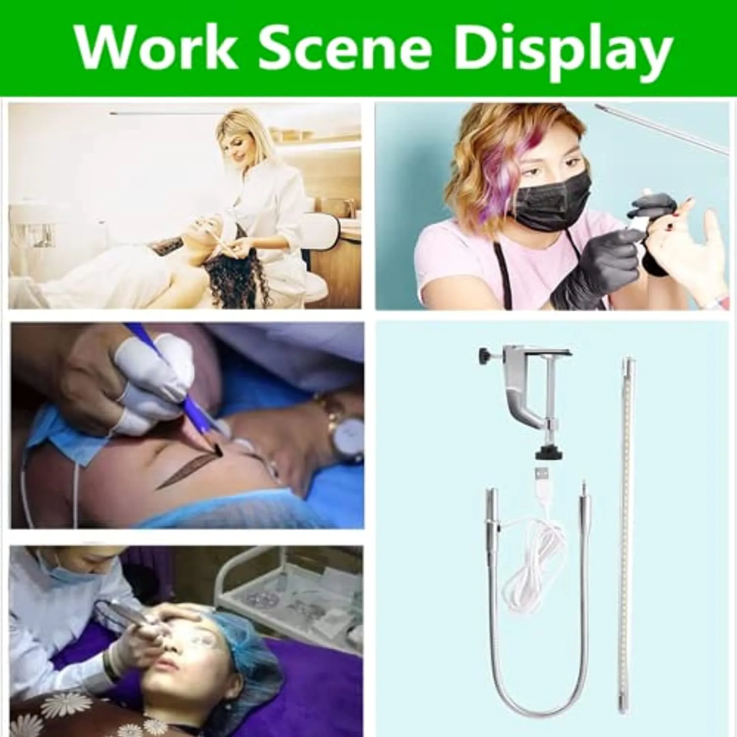 USB LED Desk Lamp, Adjustable Clip On LED Nail Lamp Light Eye Care Gooseneck 360° Swivel with Switch LED Clamp Light for Manicure Reading Tattoo