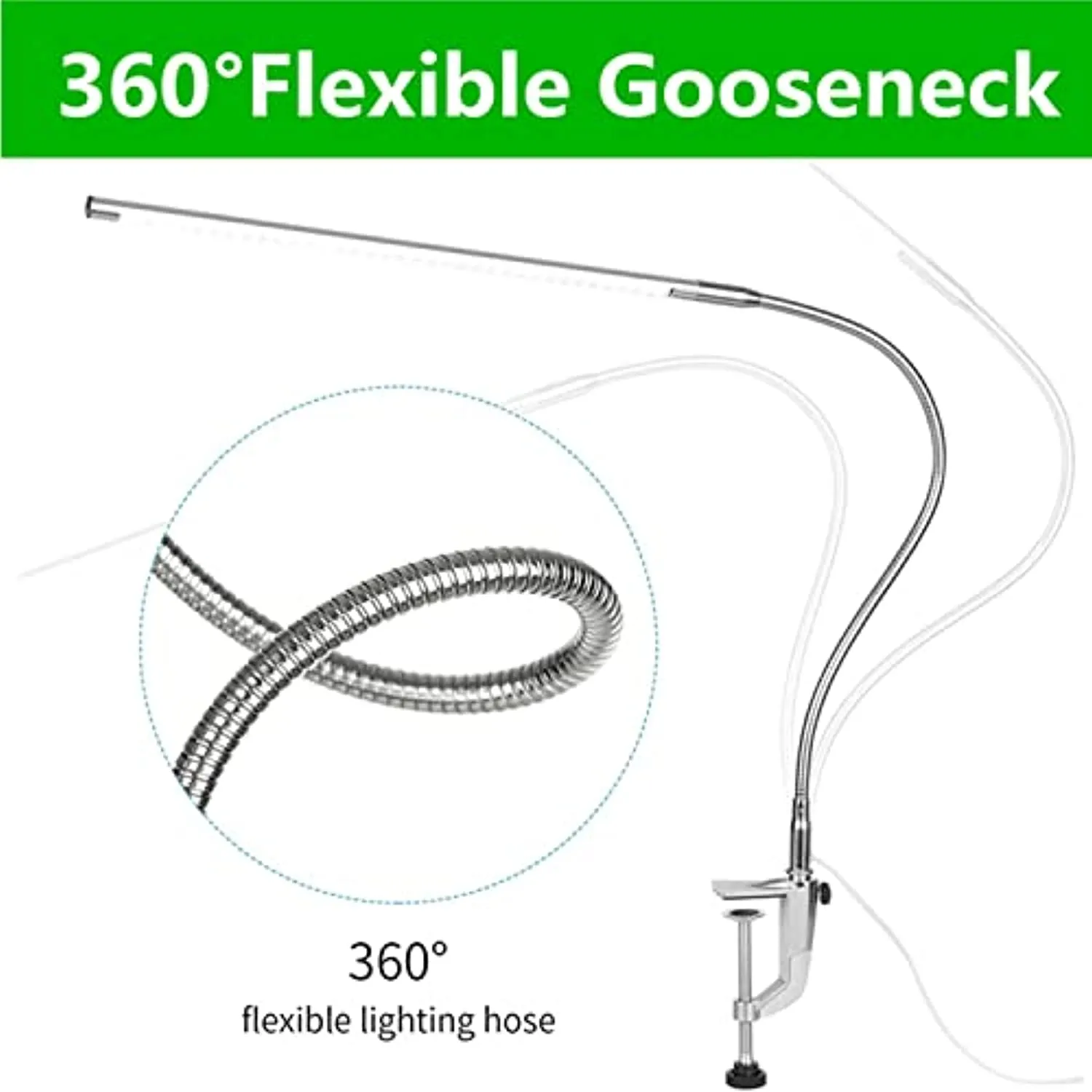 USB LED Desk Lamp, Adjustable Clip On LED Nail Lamp Light Eye Care Gooseneck 360° Swivel with Switch LED Clamp Light for Manicure Reading Tattoo