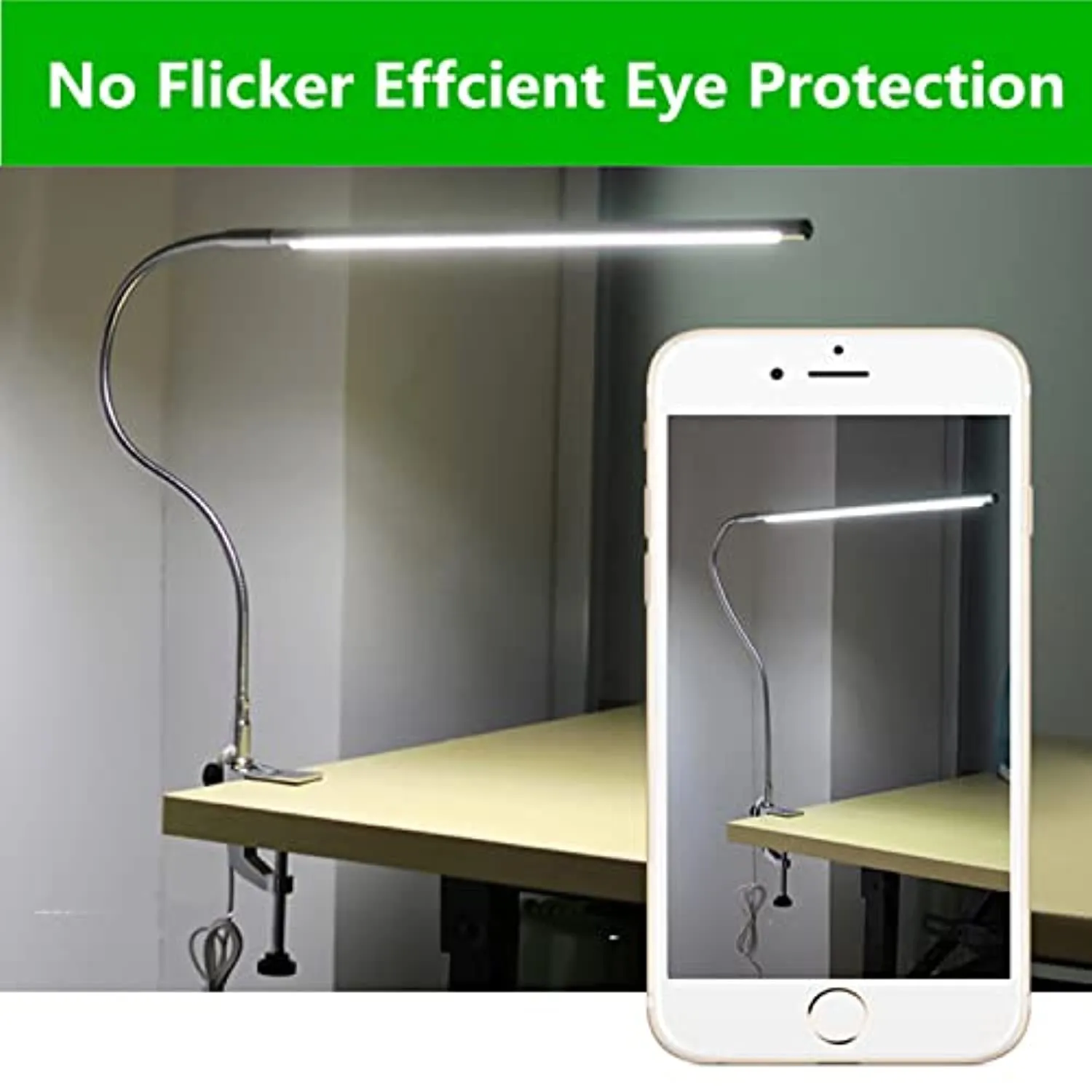 USB LED Desk Lamp, Adjustable Clip On LED Nail Lamp Light Eye Care Gooseneck 360° Swivel with Switch LED Clamp Light for Manicure Reading Tattoo