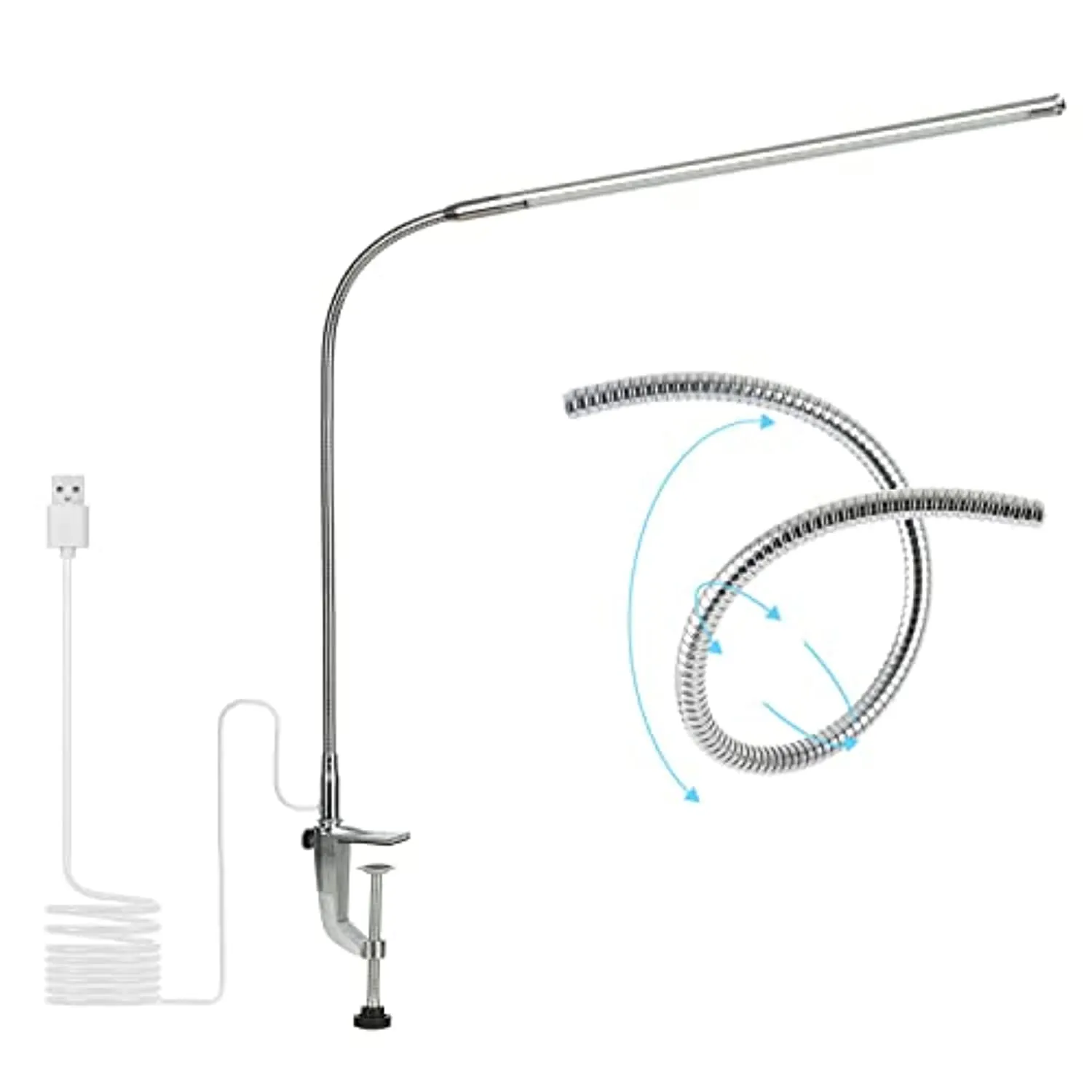 USB LED Desk Lamp, Adjustable Clip On LED Nail Lamp Light Eye Care Gooseneck 360° Swivel with Switch LED Clamp Light for Manicure Reading Tattoo