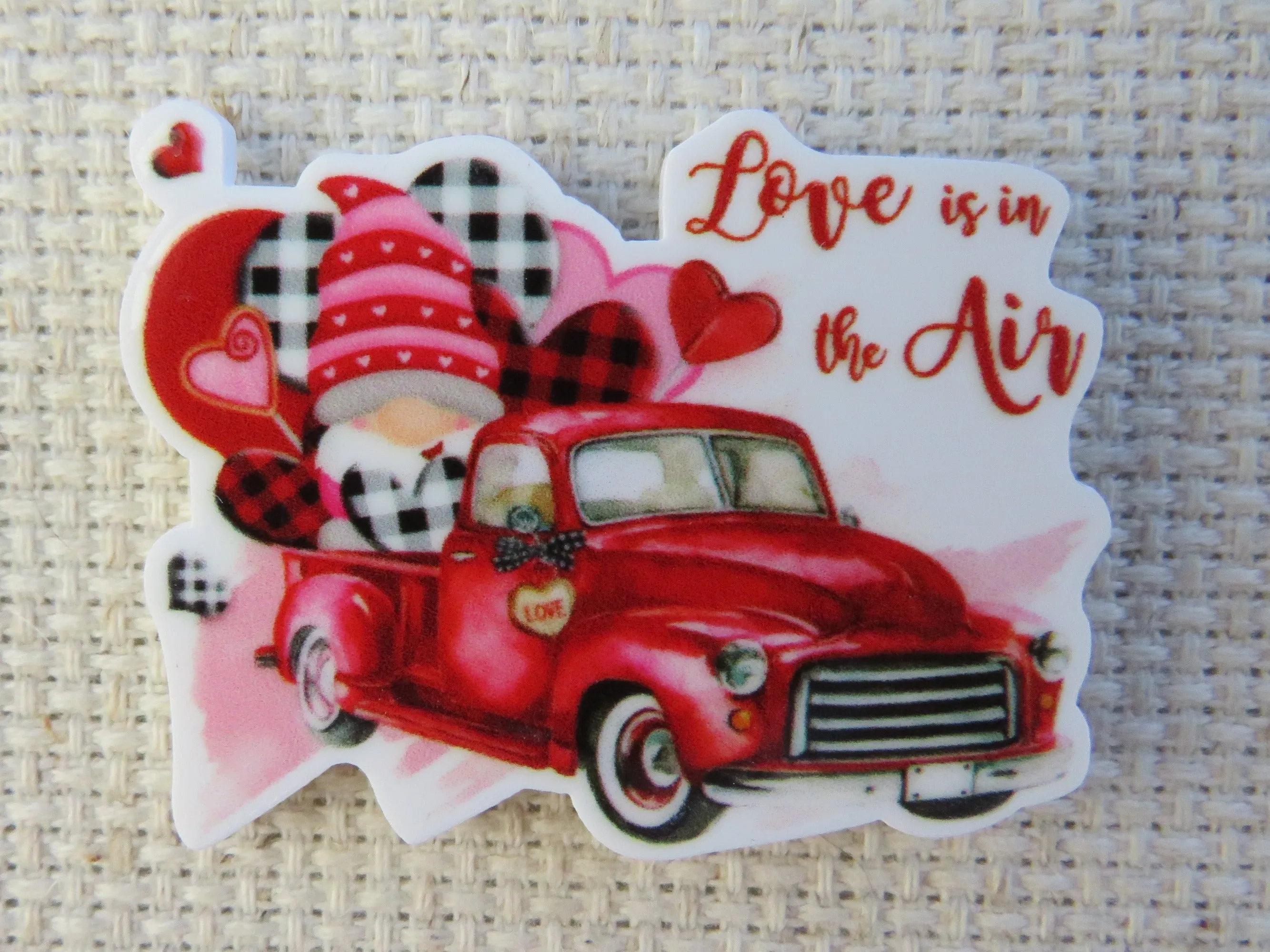 Valentines Gnome Truck Needle Minder, Cover Minder, Magnet