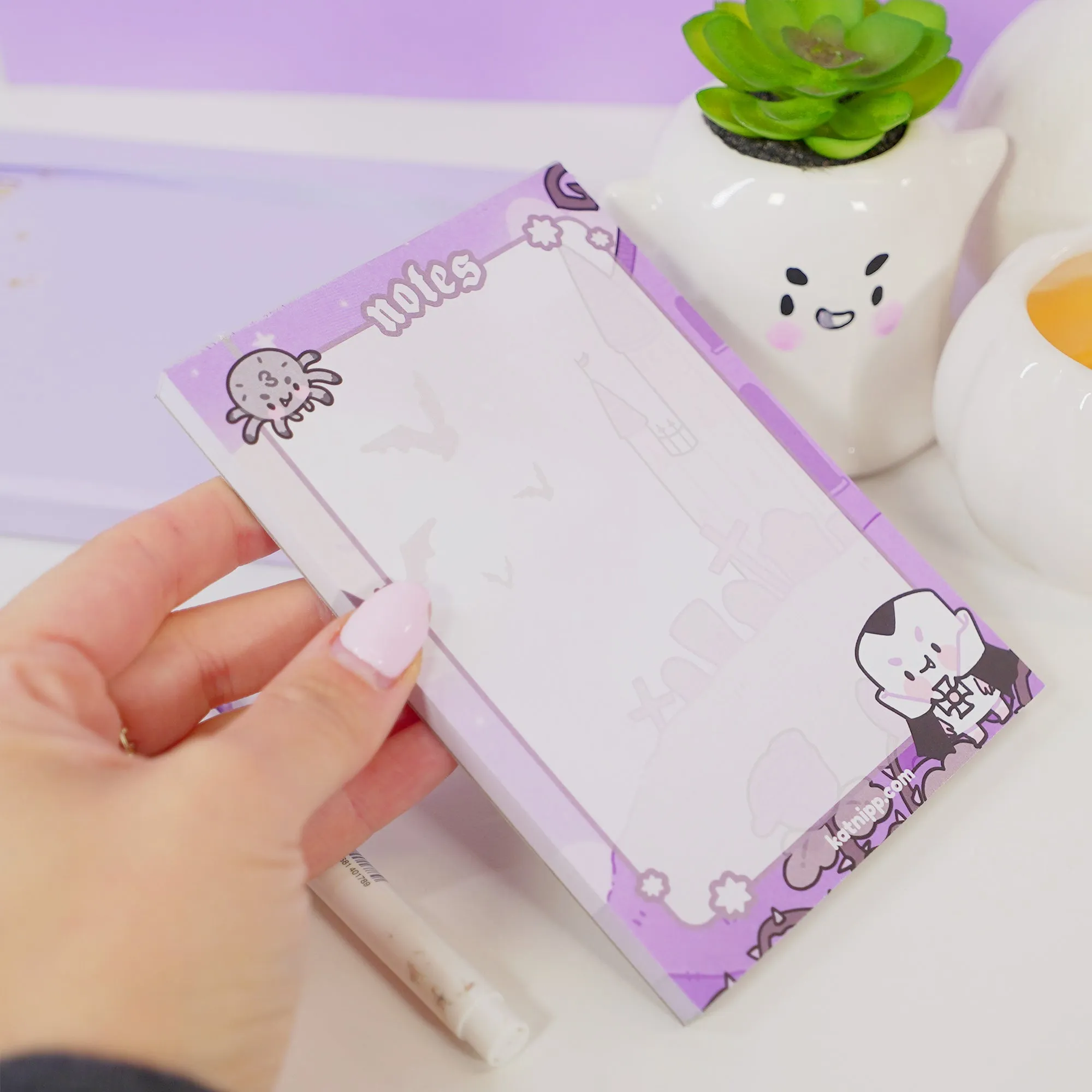 Vampies Vault A6 Notepad | Gothic Halloween Stationery | Kawaii Spooky Journal with Vampire, Spider & Bat Design