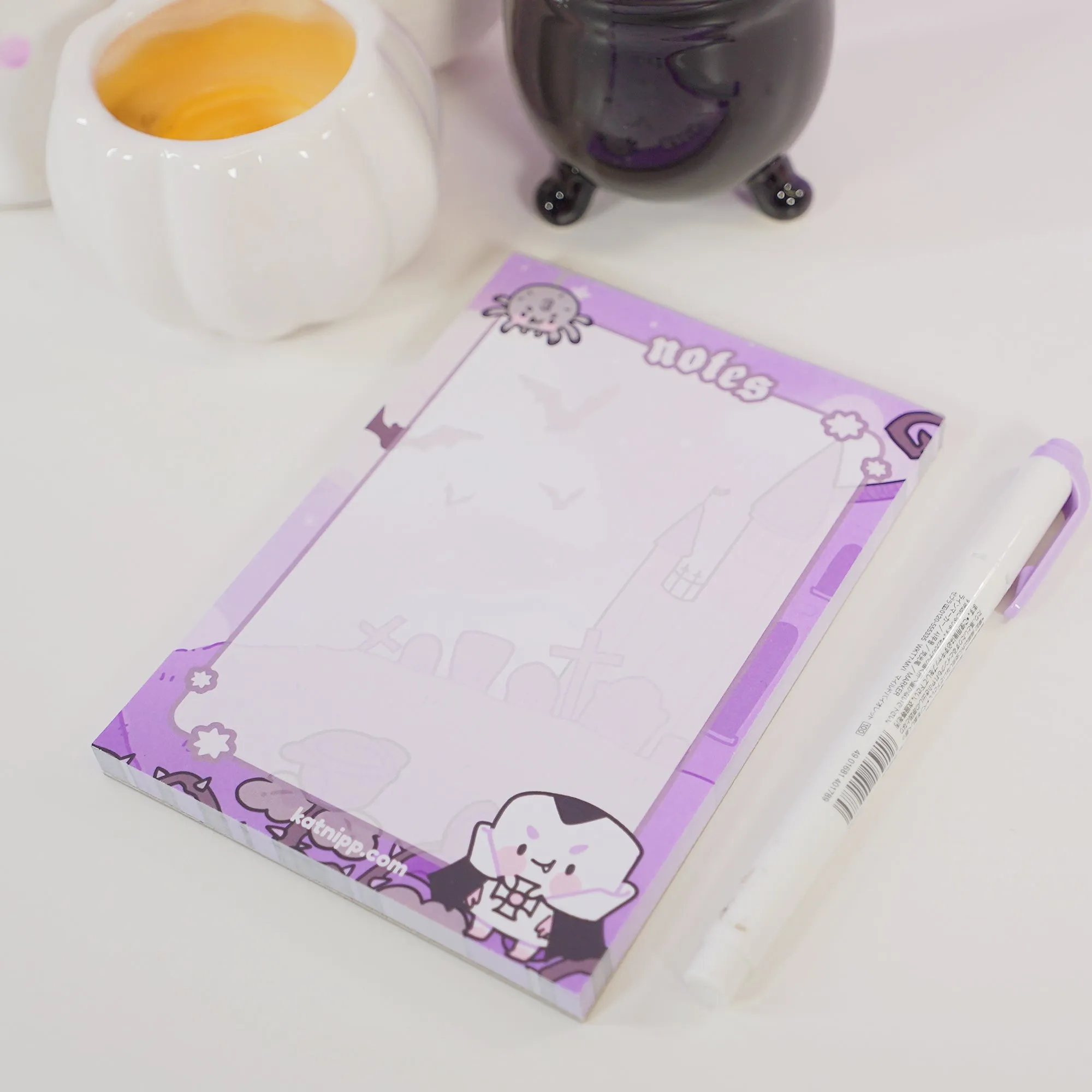 Vampies Vault A6 Notepad | Gothic Halloween Stationery | Kawaii Spooky Journal with Vampire, Spider & Bat Design