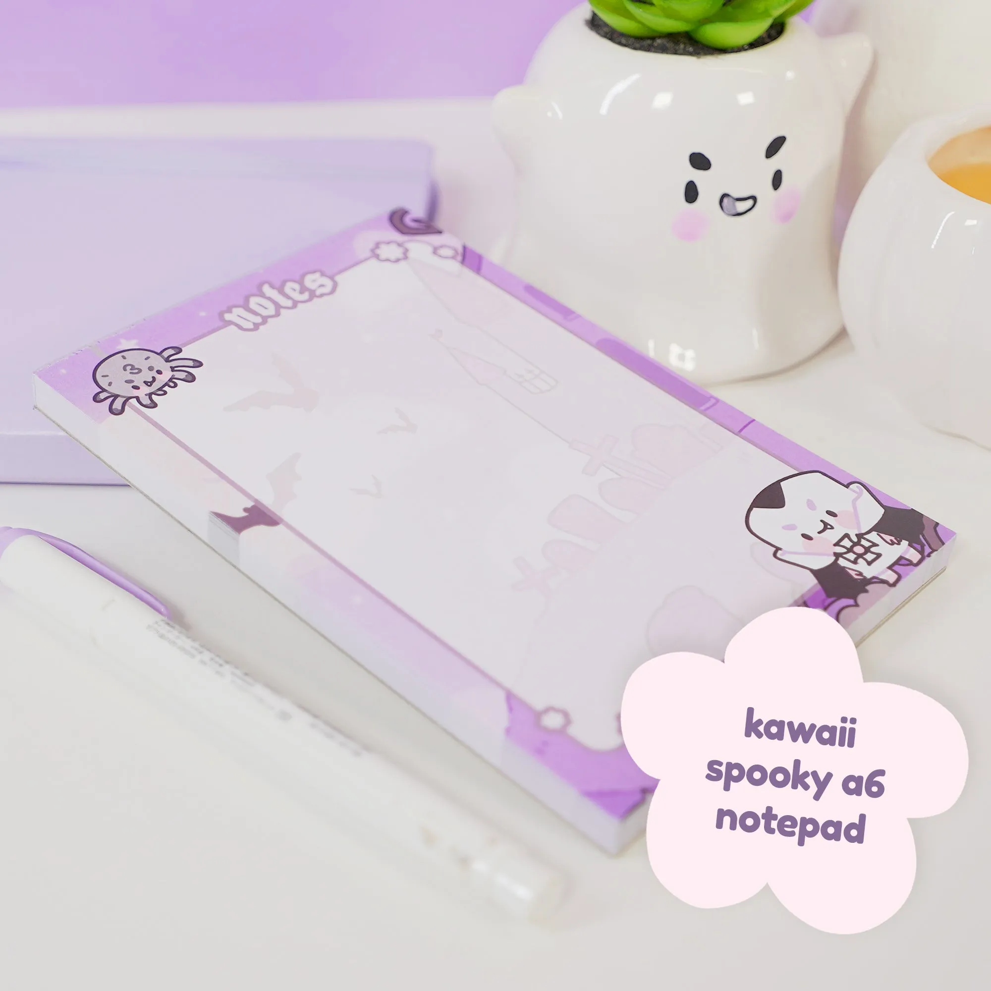 Vampies Vault A6 Notepad | Gothic Halloween Stationery | Kawaii Spooky Journal with Vampire, Spider & Bat Design