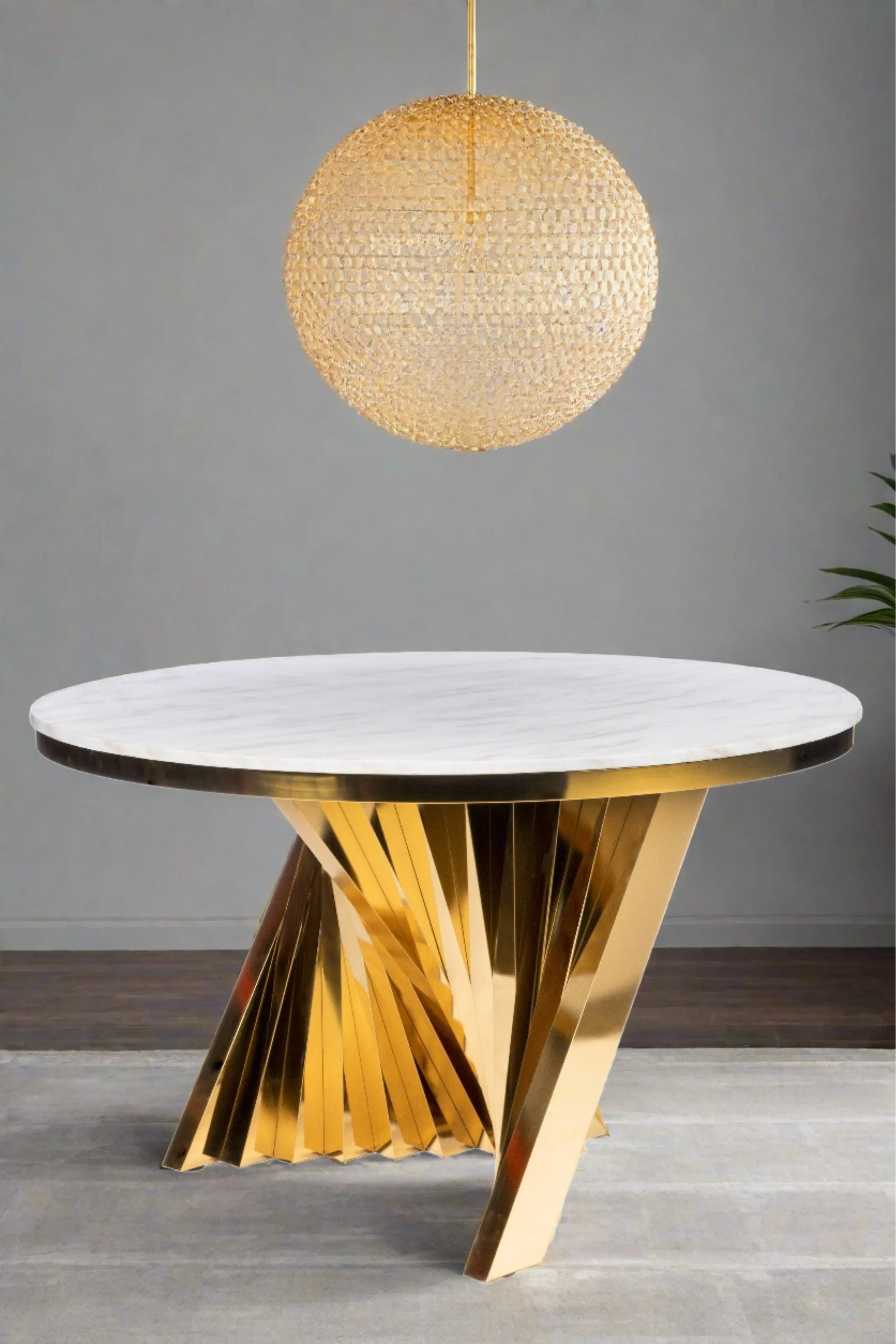 Waterfall Marble Top Round Dining Table in Gold