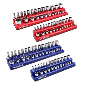 WORKPRO Magnetic Receptacle Organizer Set of 4 Includes 1/4", 3/8" Drive Metric SAE Receptacle Tray, Holds 108 Standard Sizes